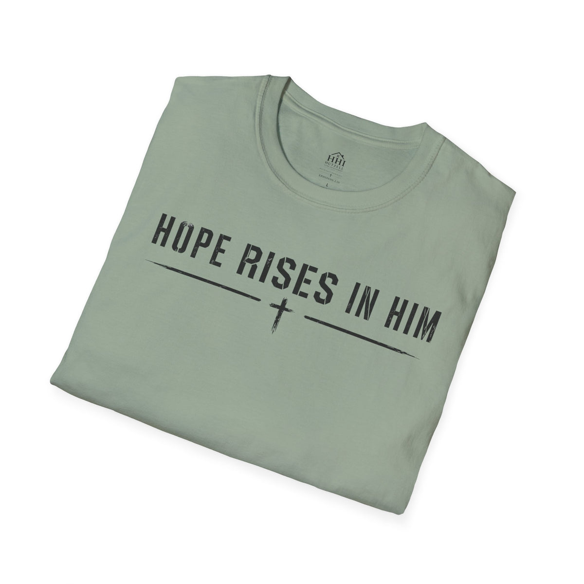 Hope Rises In Him T-Shirt — Christian Faith Inspirational Tee with Cross
