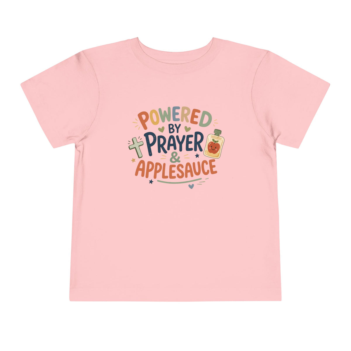 Toddler Tee — "Powered by Prayer & Applesauce" Cute Christian Kids Shirt