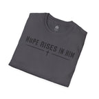 Hope Rises In Him T-Shirt — Christian Faith Inspirational Tee with Cross