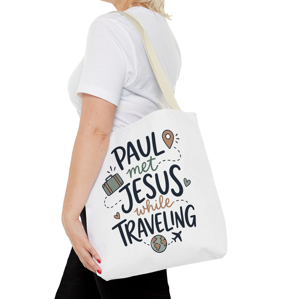 Tote Bag — "Paul Met Jesus While Traveling" Christian Travel Tote