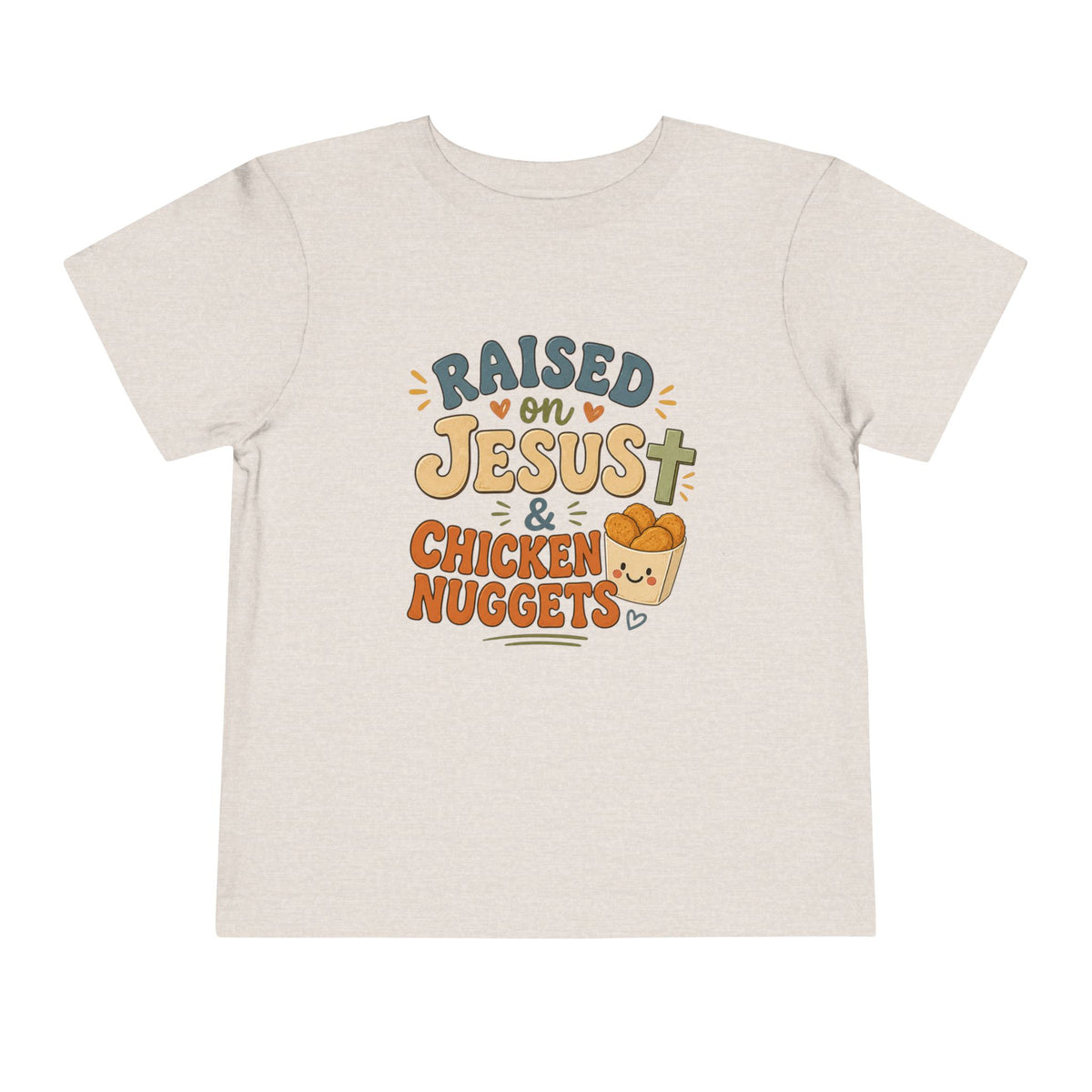 Toddler Tee – “Raised on Jesus & Chicken Nuggets” Cute Faith Kids Shirt