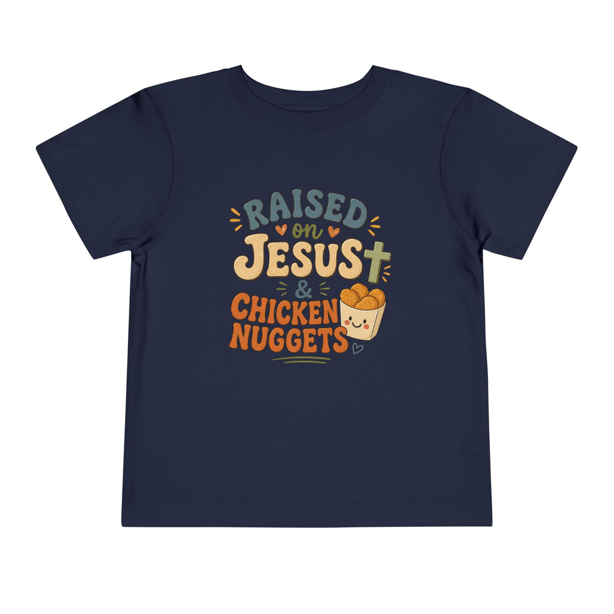 Toddler Tee – “Raised on Jesus & Chicken Nuggets” Cute Faith Kids Shirt