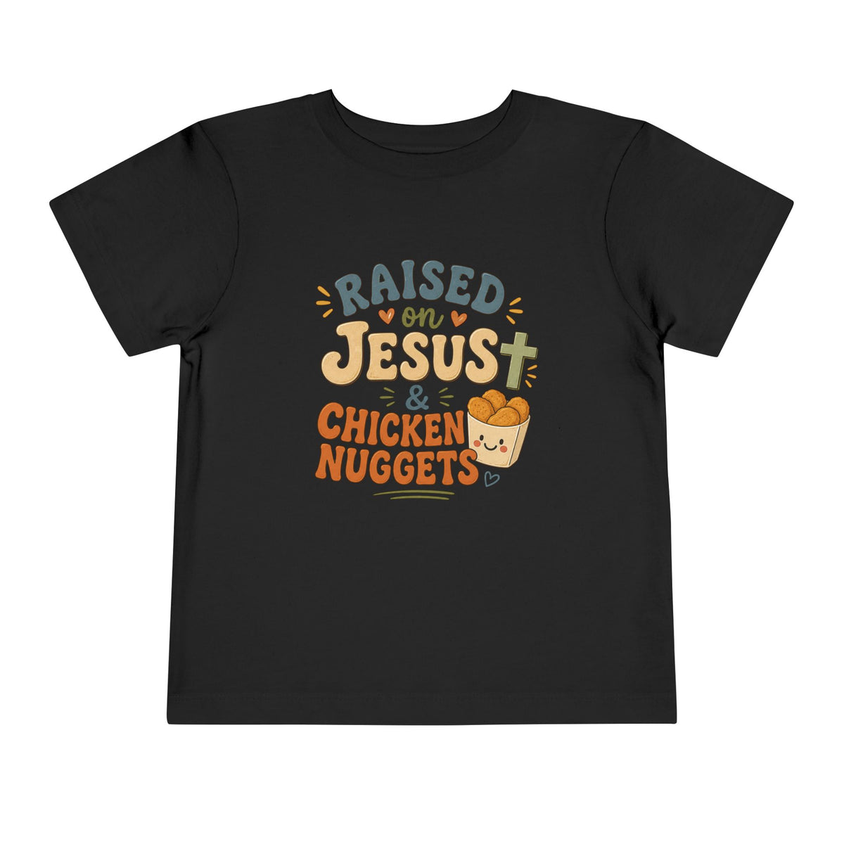 Toddler Tee – “Raised on Jesus & Chicken Nuggets” Cute Faith Kids Shirt