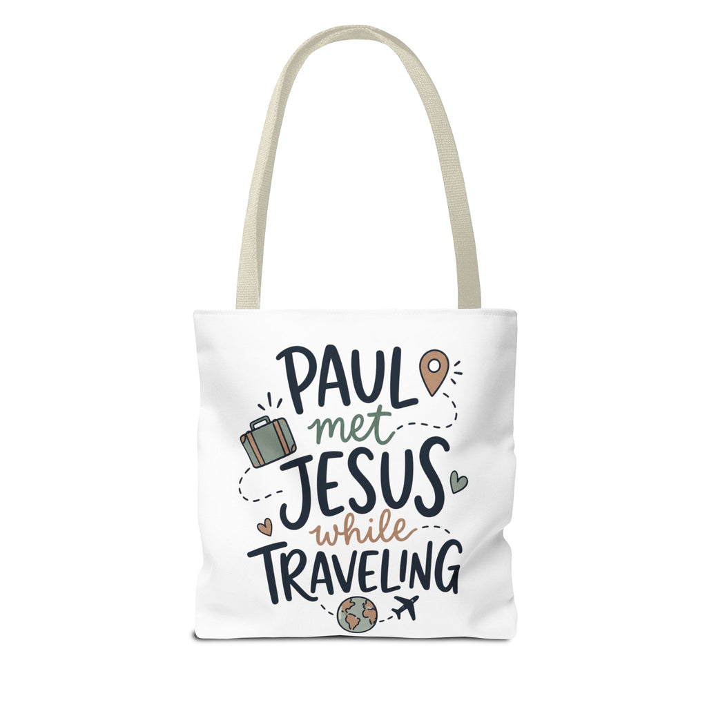 Tote Bag — "Paul Met Jesus While Traveling" Christian Travel Tote