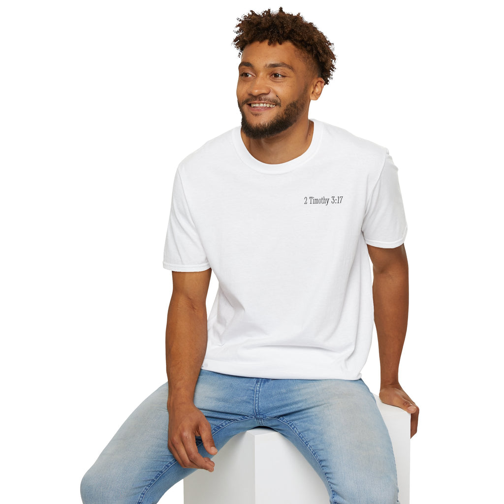 Equipped Cross T-Shirt — Christian Faith Shirt with 'Equipped' Back Print and 2 Timothy 3:17 Chest