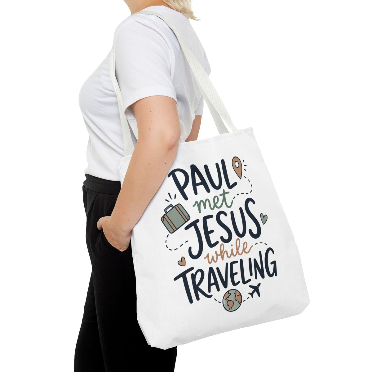 Tote Bag — "Paul Met Jesus While Traveling" Christian Travel Tote