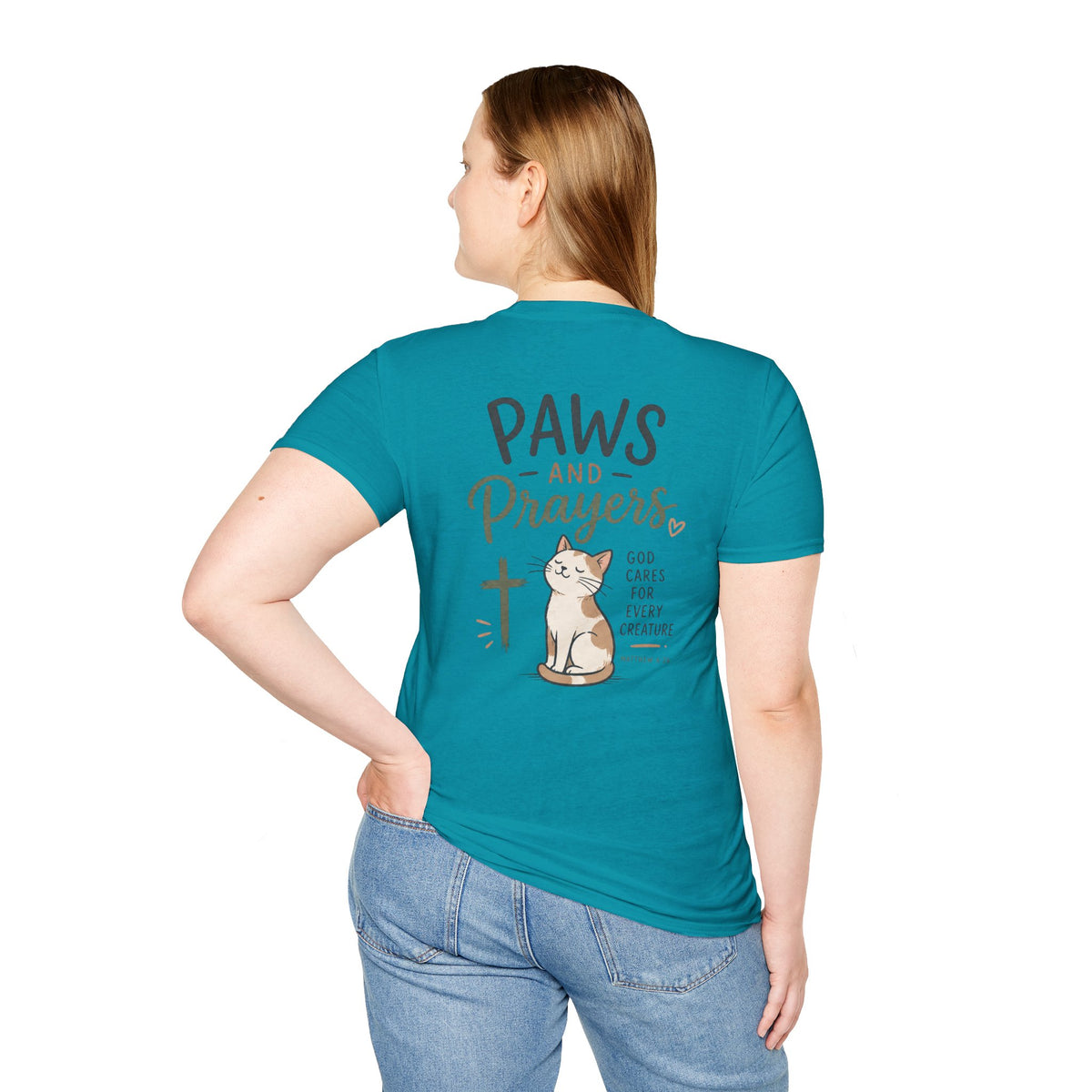 Cat 'Paws and Prayers' T-Shirt — Cute Christian Cat Graphic Tee