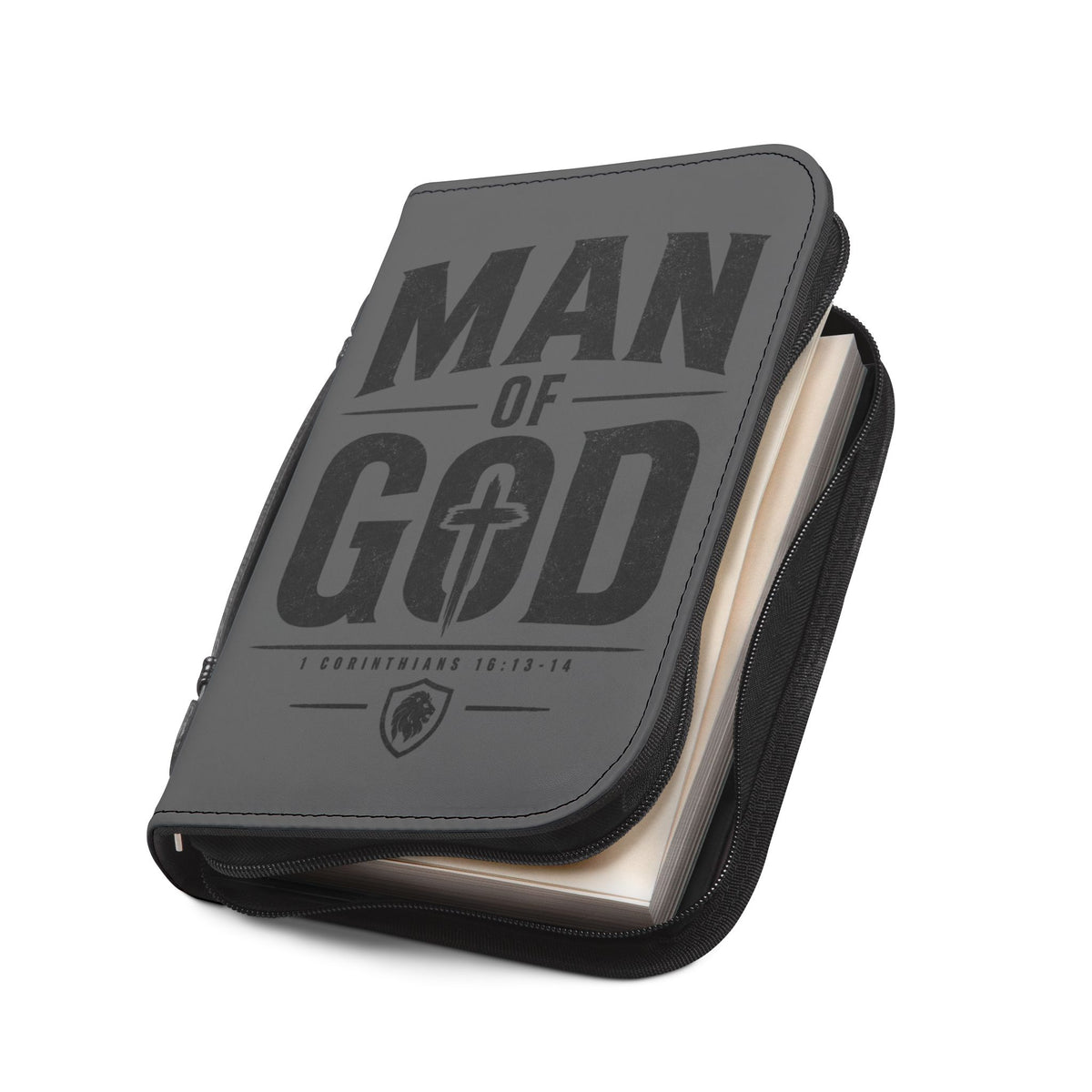 Man of God Zippered Bible Cover — Men’s Christian Bible Case with Cross Design (1 Corinthians 16:13-14)