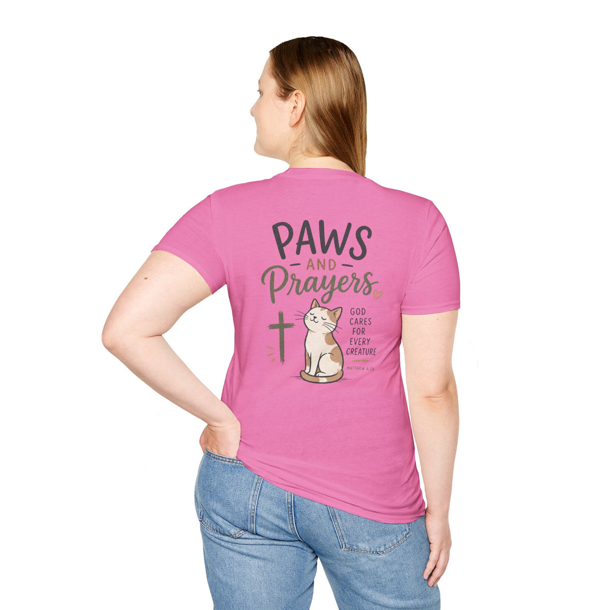 Cat 'Paws and Prayers' T-Shirt — Cute Christian Cat Graphic Tee