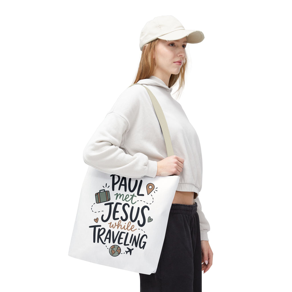 Tote Bag — "Paul Met Jesus While Traveling" Christian Travel Tote