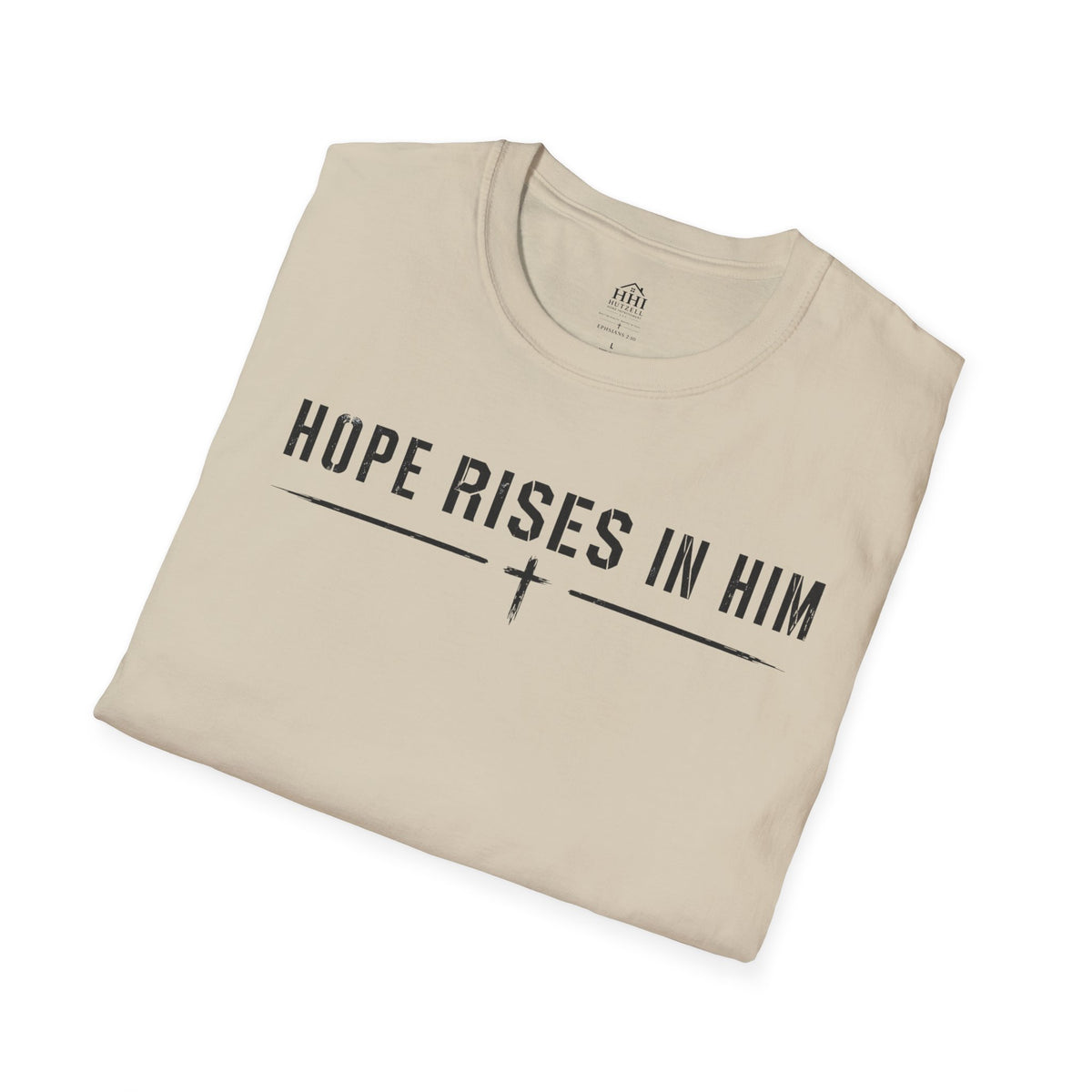 Hope Rises In Him T-Shirt — Christian Faith Inspirational Tee with Cross