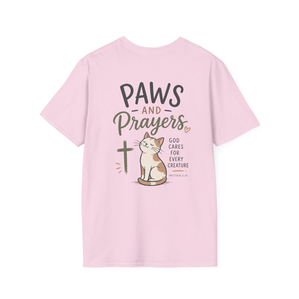 Cat 'Paws and Prayers' T-Shirt — Cute Christian Cat Graphic Tee