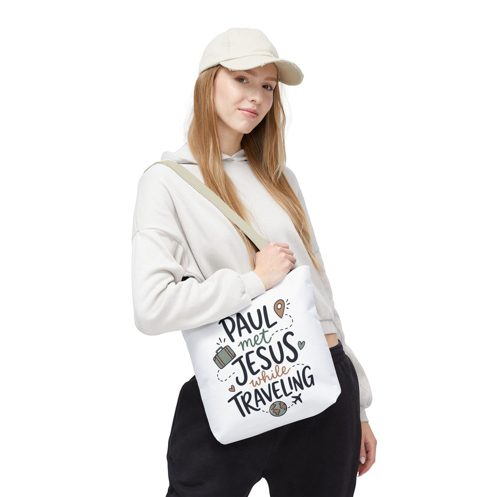 Tote Bag — "Paul Met Jesus While Traveling" Christian Travel Tote