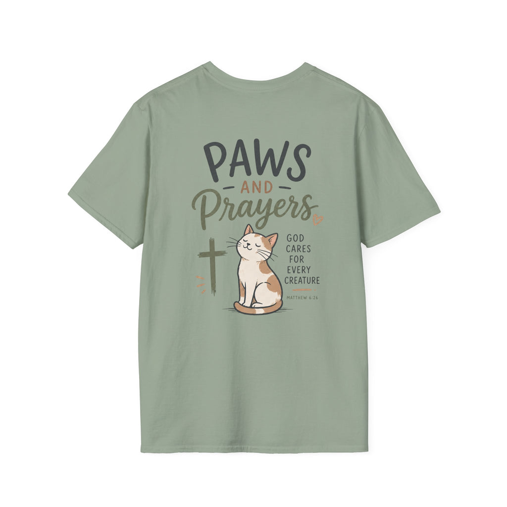 Cat 'Paws and Prayers' T-Shirt — Cute Christian Cat Graphic Tee