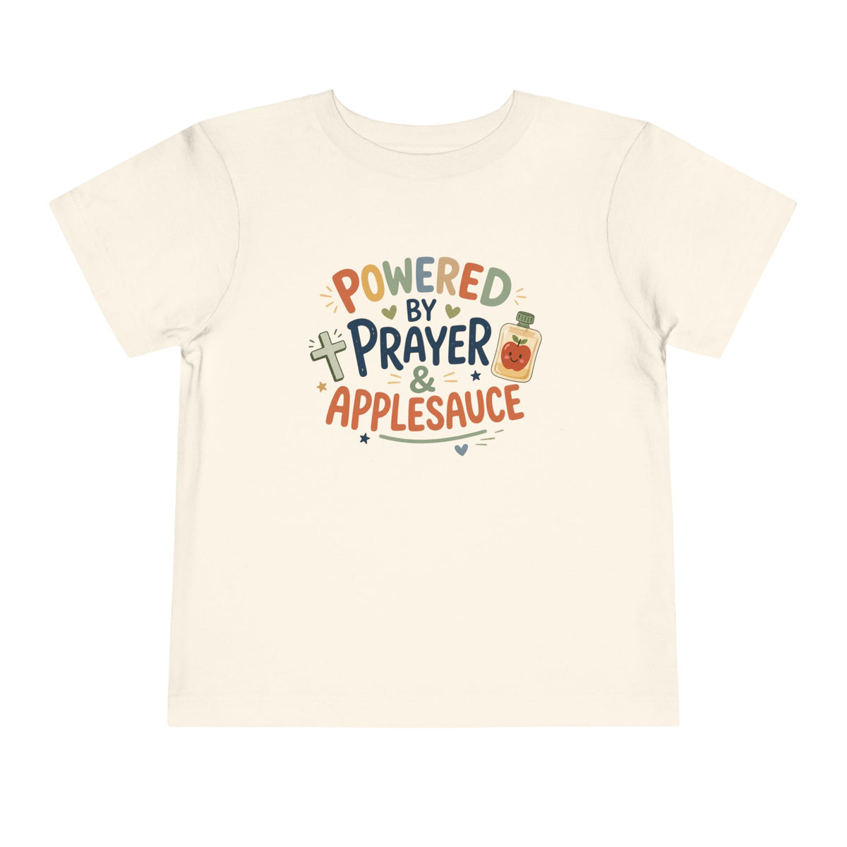 Toddler Tee — "Powered by Prayer & Applesauce" Cute Christian Kids Shirt