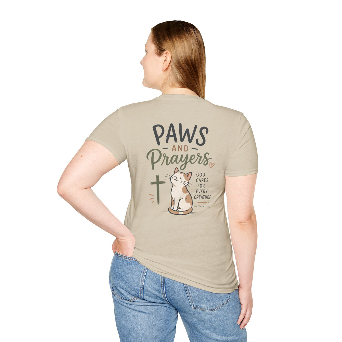 Cat 'Paws and Prayers' T-Shirt — Cute Christian Cat Graphic Tee