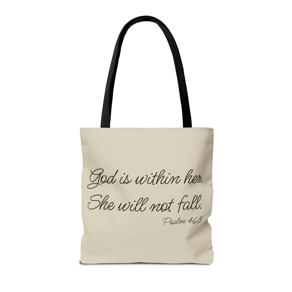 Mama Tote Bag — "God is within her; She will not fall" Script Canvas Tote