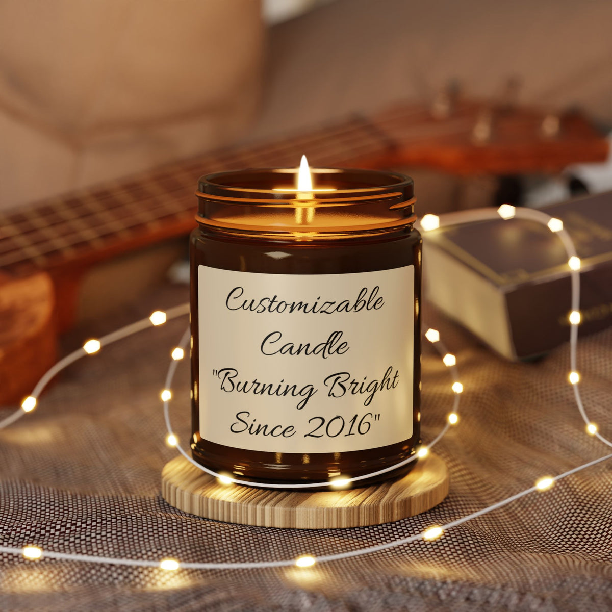 Customizable Scented Soy Candle in Amber Jar — Personalized Label, Multi-Size