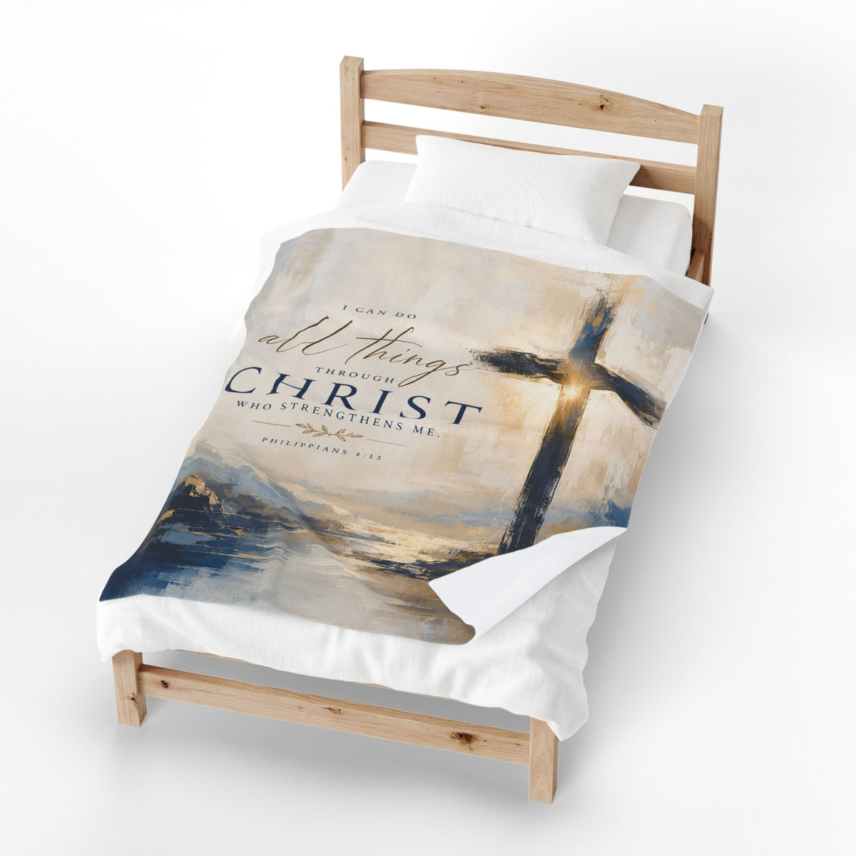 Christian Cross Velveteen Plush Blanket — "I Can Do All Things Through Christ" Inspirational Throw