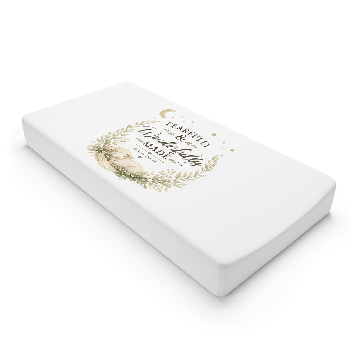 Changing Pad Cover — "Fearfully & Wonderfully Made" Neutral Floral Baby Nursery