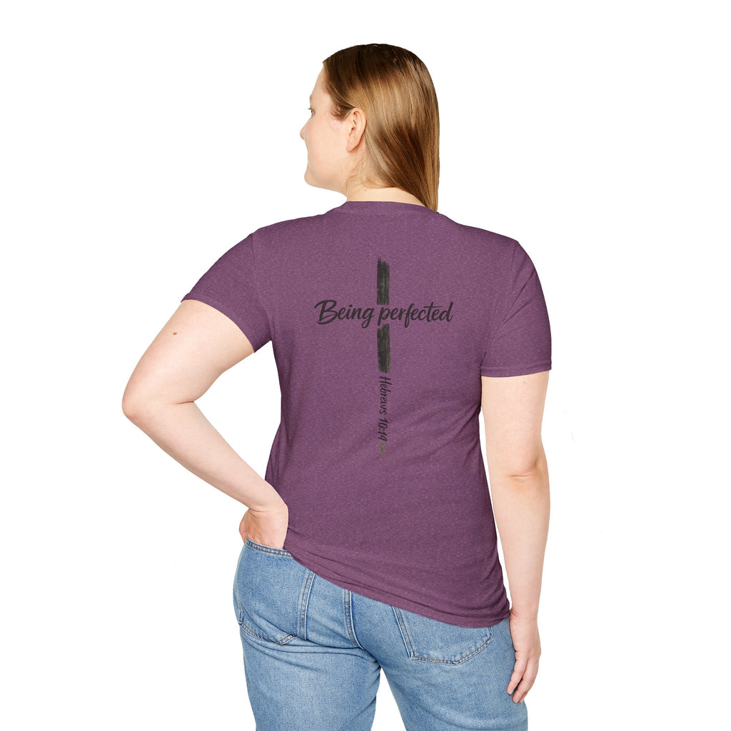 Being perfected T-Shirt — Inspirational Christian Cross Tee (Hebrews 10:14)