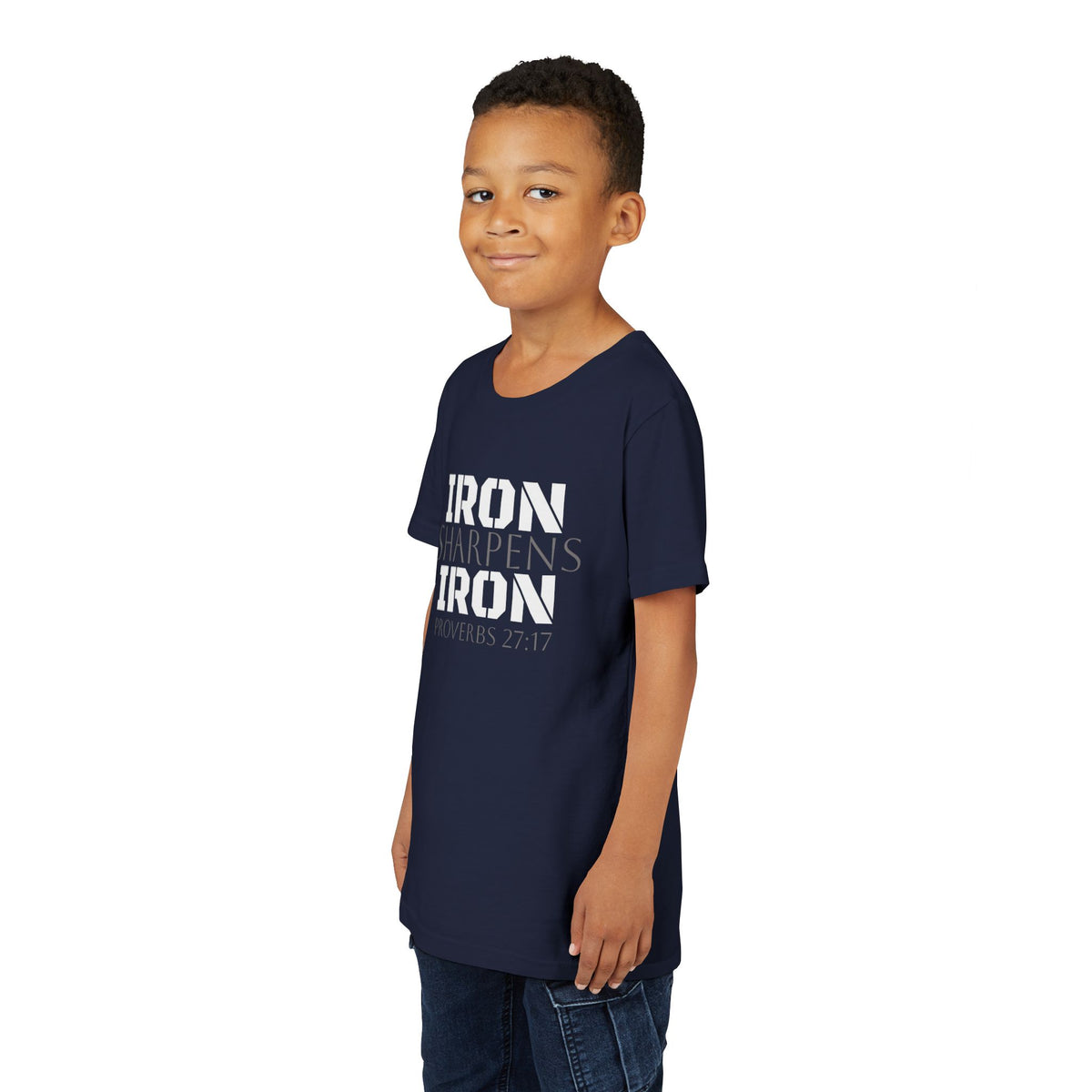 Youth Tee — "Iron Sharpens Iron" Proverbs 27:17 Christian Shirt