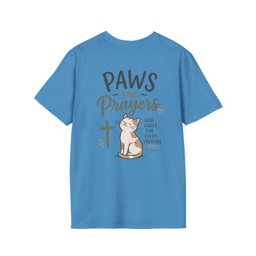 Cat 'Paws and Prayers' T-Shirt — Cute Christian Cat Graphic Tee